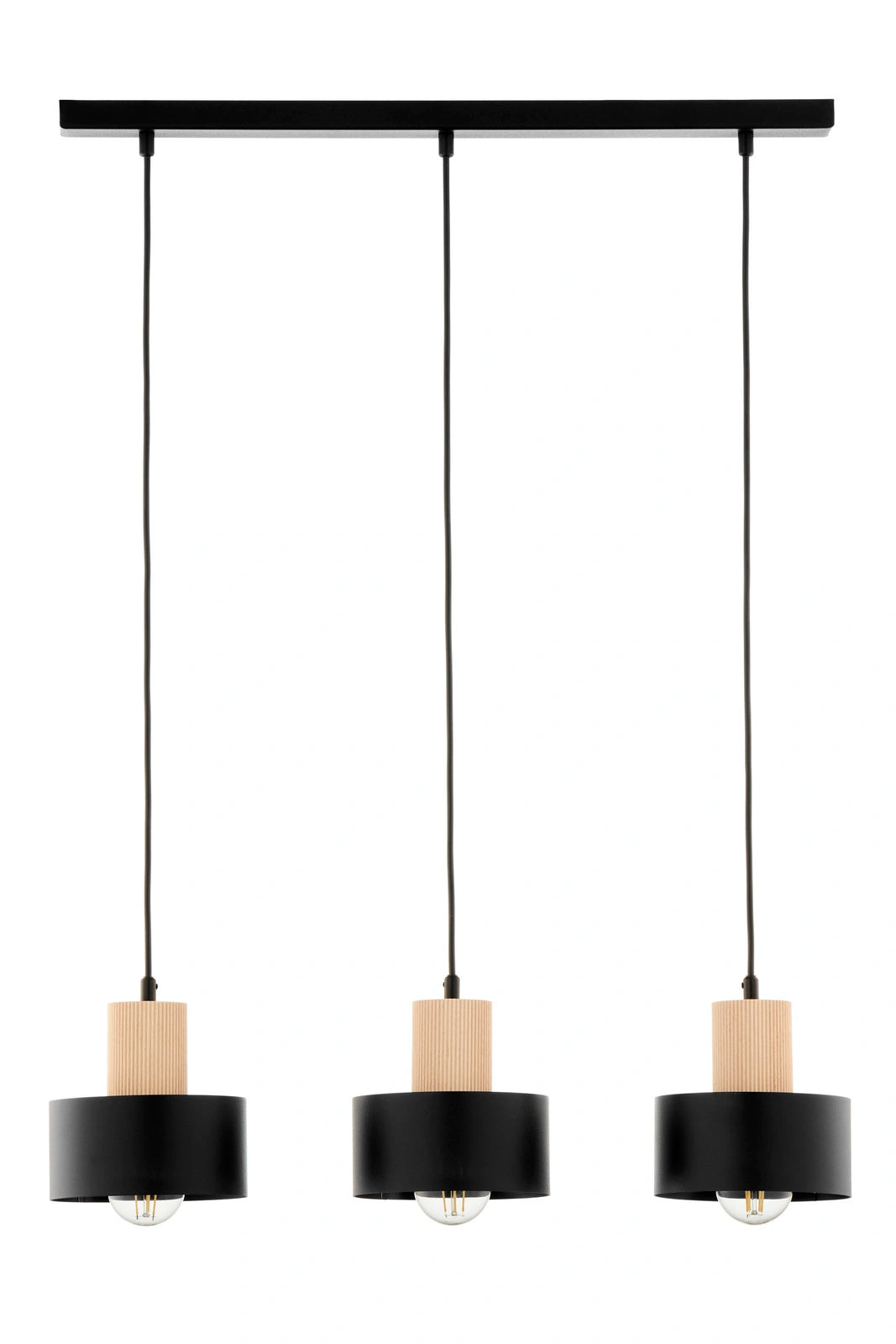RIF WOOD 3 lampa wisząca zwis czarny/drewno naturalne