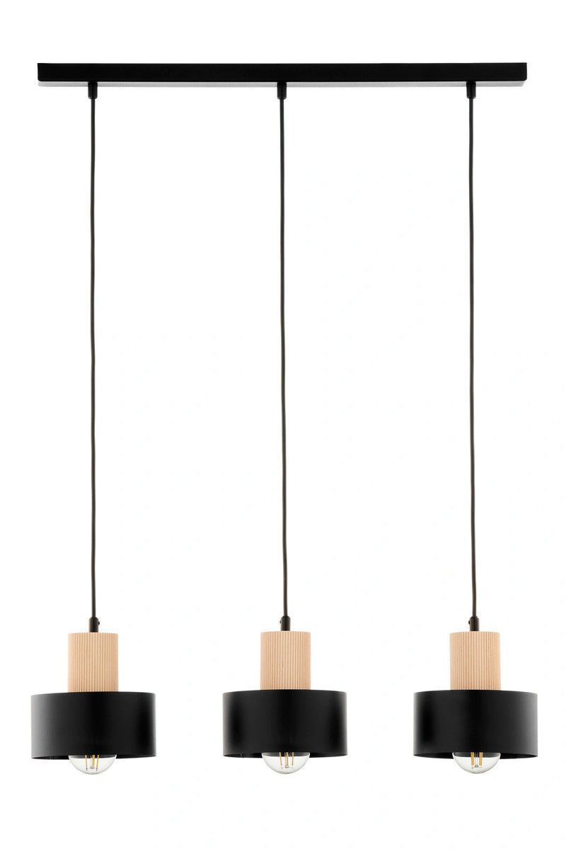 RIF WOOD 3 lampa wisząca zwis czarny/drewno naturalne
